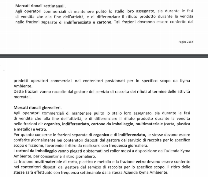 1 Conferimento rifiuti nei mercati: nuova ordinanza