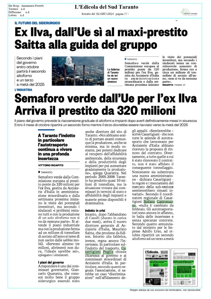 Edicola-del-Sud-2-6-24_page-0001-724x1024 Ex Ilva, Castronuovo: «Il Governo dimentica le PMI dell'indotto»