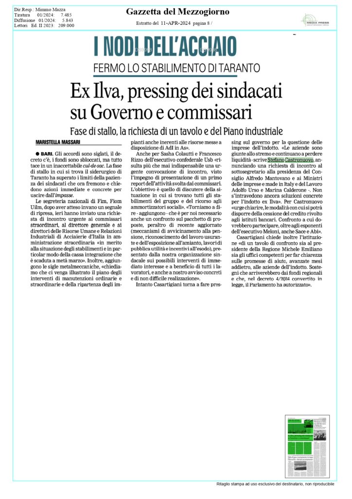 Gazzetta-del-Mezzogiorno-11-4_page-0001-724x1024 Casartigiani sulla vertenza Acciaierie d’Italia