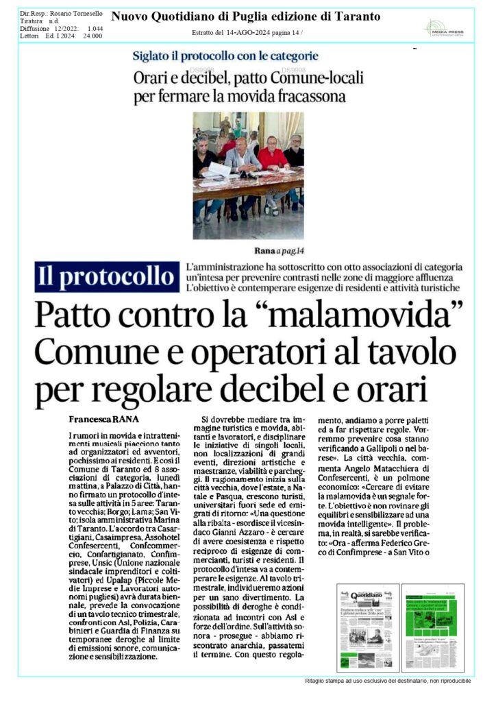 Nuovo-Quotidiano-14-8_page-0001-724x1024 Anche Casartigiani firma il protocollo per la vivibilità delle aree a maggiore affluenza turistica
