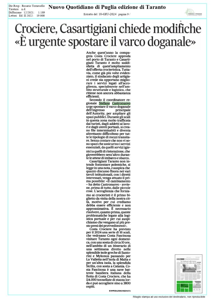 Nuovo-Quotidiano-18-6_page-0001-724x1024 Crociere, Castronuovo: «Urge spostare il varco doganale»