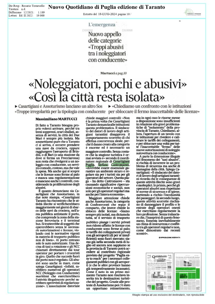 Nuovo-Quotidiano-18-7_page-0001-724x1024 Abusivismo dilagante fra i tassisti e Ncc: «Pretendiamo che questo fenomeno venga arginato al più presto»