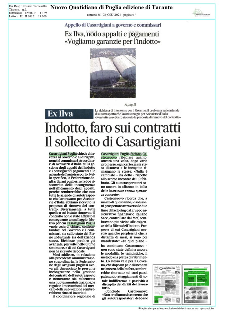 Nuovo-Quotidiano-3-6-24_page-0001-724x1024 Ex Ilva, Castronuovo: «Il Governo dimentica le PMI dell'indotto»