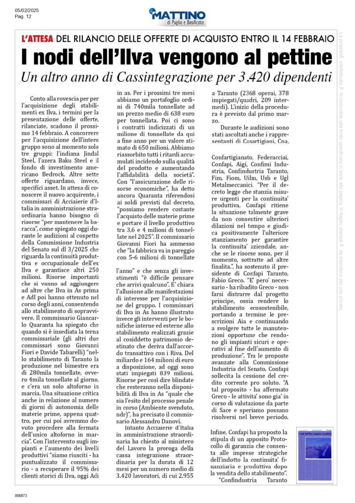 Il-Mattino-5-2_page-0001-724x1024 Ex Ilva, le organizzazioni artigiane Casartigiani, Confartigianato e CNA: «Siamo molto preoccupati, dobbiamo essere coinvolti nelle future scelte del Governo»