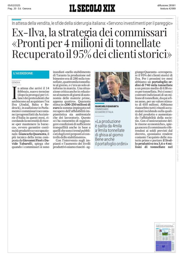 Il-secolo-XIX-5-2_page-0001-724x1024 Ex Ilva, le organizzazioni artigiane Casartigiani, Confartigianato e CNA: «Siamo molto preoccupati, dobbiamo essere coinvolti nelle future scelte del Governo»