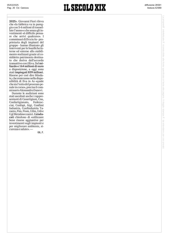 Il-secolo-XIX-5-2_page-0002-724x1024 Ex Ilva, le organizzazioni artigiane Casartigiani, Confartigianato e CNA: «Siamo molto preoccupati, dobbiamo essere coinvolti nelle future scelte del Governo»