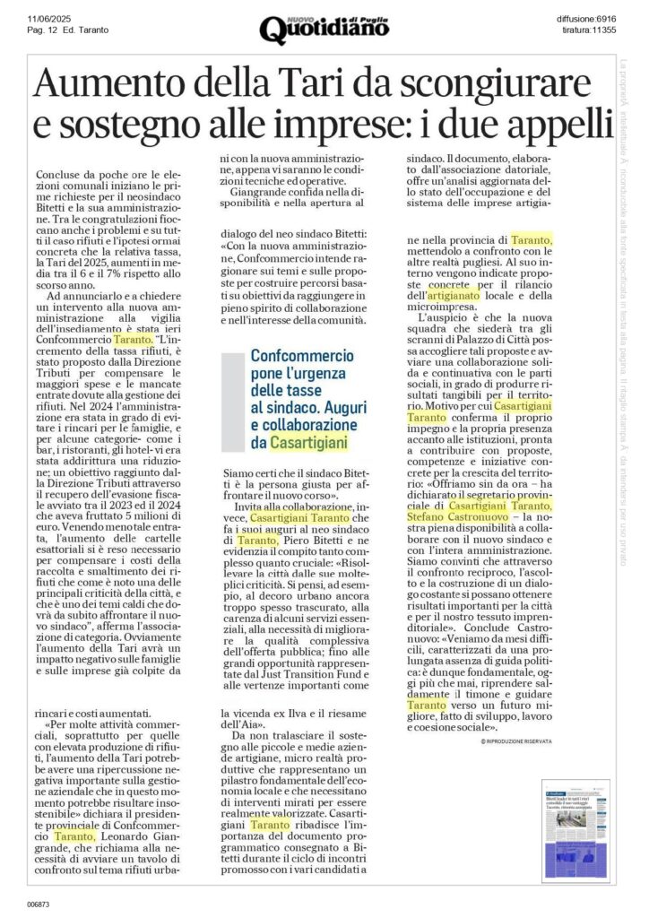 Nuovo-Quotidiano-11-6_page-0001-724x1024 Casartigiani Taranto si congratula con il neo sindaco di Taranto