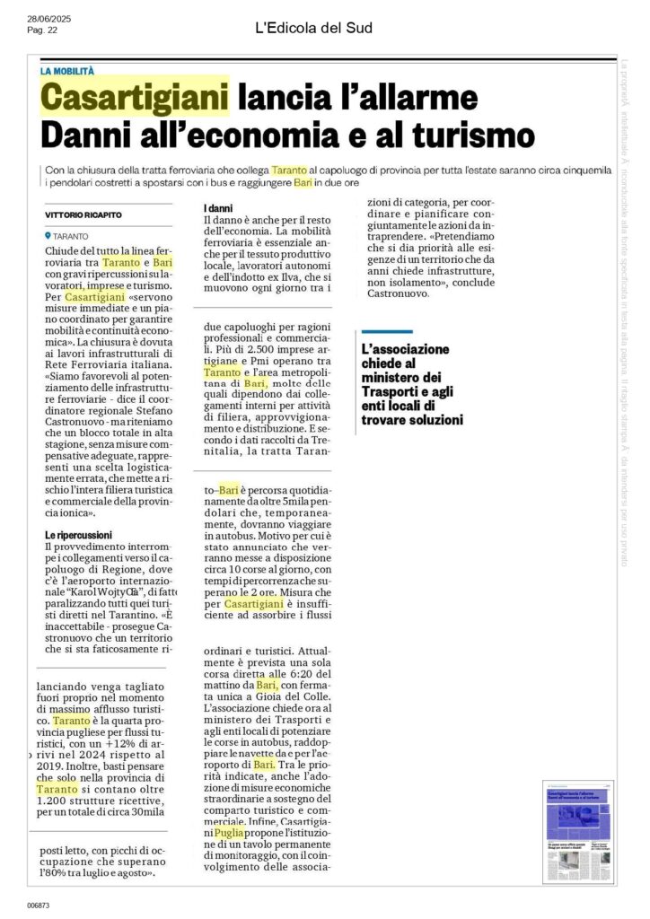 Edicola-del-sud-28-06_page-0001-724x1024 Chiusura linea Bari Taranto, l'allarme di Casartigiani