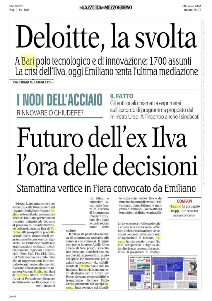 Gazzetta-del-Mezzogiorno-1-7_page-0001-724x1024 Ex Ilva Taranto, Casartigiani Puglia: «Non escludeteci dai tavoli istituzionali»