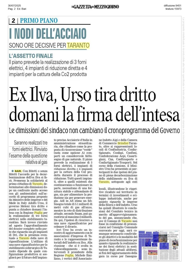 Gazzetta-del-Mezzogiorno_page-0001-1-724x1024 Casartigiani sull’Accordo di Programma: «Le istituzioni assumano un atteggiamento responsabile sulla questione ex Ilva, per l’intera comunità»