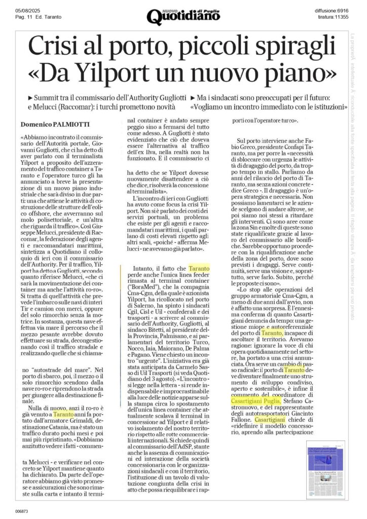 Nuovo-Quotidiano-5-8_page-0001-724x1024 Casartigiani Puglia, Porto di Taranto: «L’addio di CMA-CGM certifica il fallimento del modello di sviluppo»