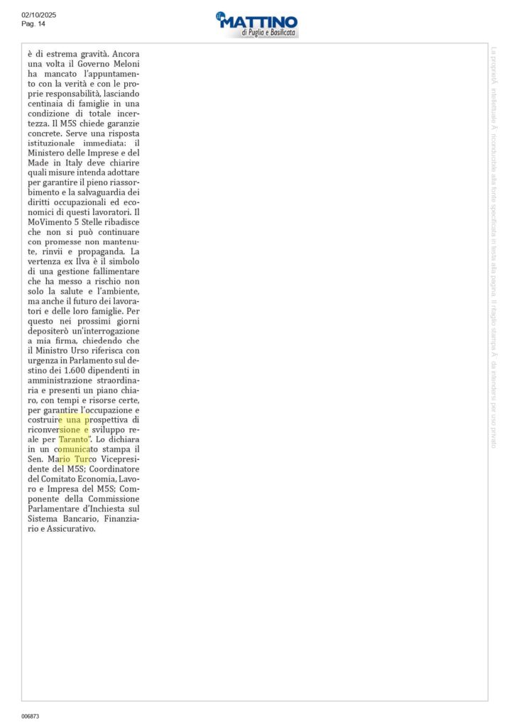 Il-Mattino-2-10_pa1-2-724x1024 Casartigiani Taranto, la solidarietà ai lavoratori ex Ilva e richiesta di risposte sul futuro