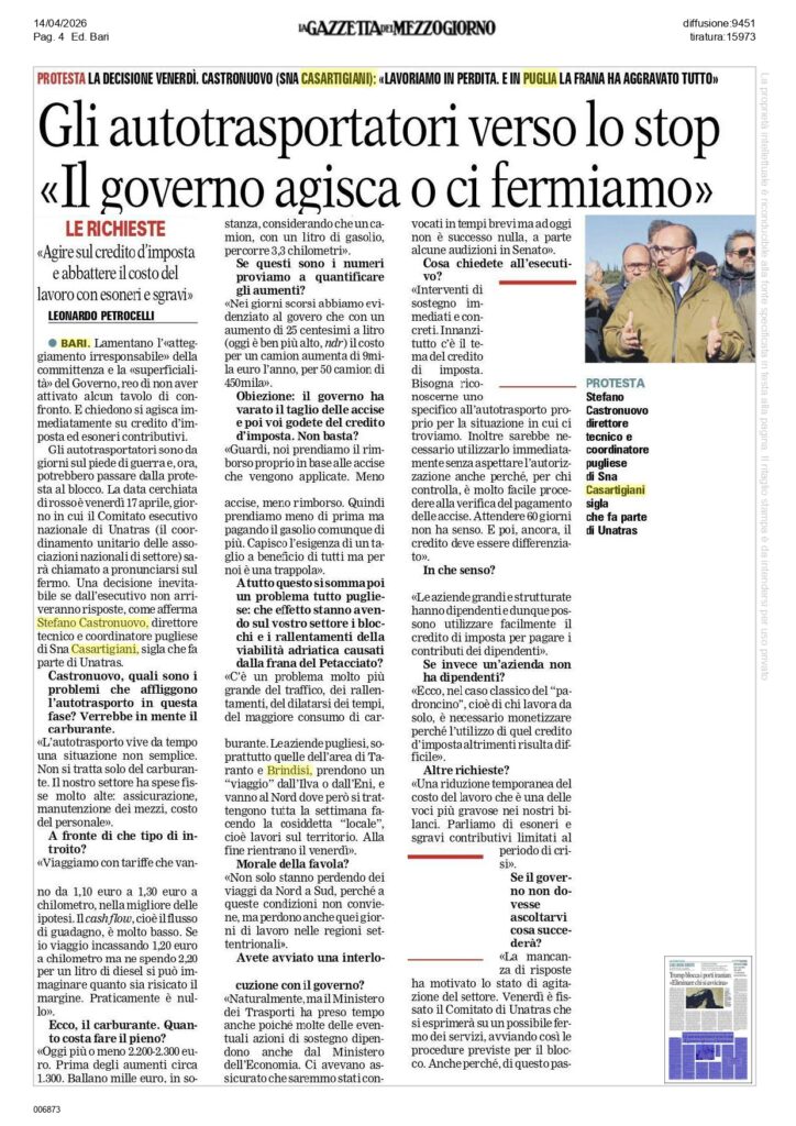 autotrasportatori-UNATRAS_page-0001-724x1024 Gli autotrasportatori verso lo stop «Il governo agisca o ci fermiamo»