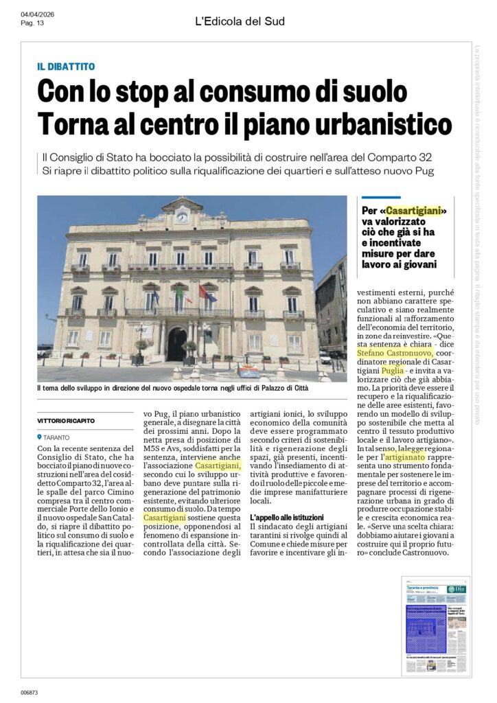 edicola-4-04_page-0001-724x1024 Comparto 32, la sentenza definitiva: Casartigiani Taranto rinnova appello investimenti zone da valorizzare