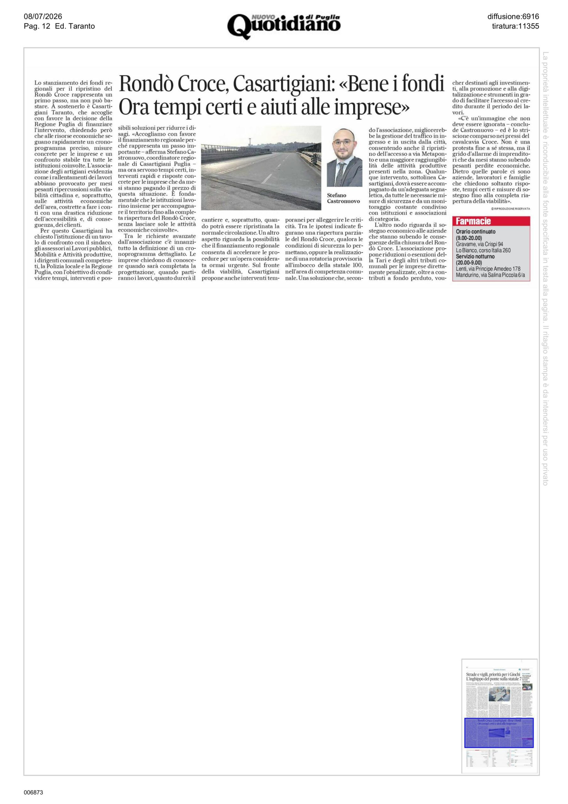 Nuovo-Quotidiano-8-7-26-scaled Casartigiani sui finanziamenti regionali Rondò Croce: «Adesso servono tempi certi e misure concrete per le imprese»