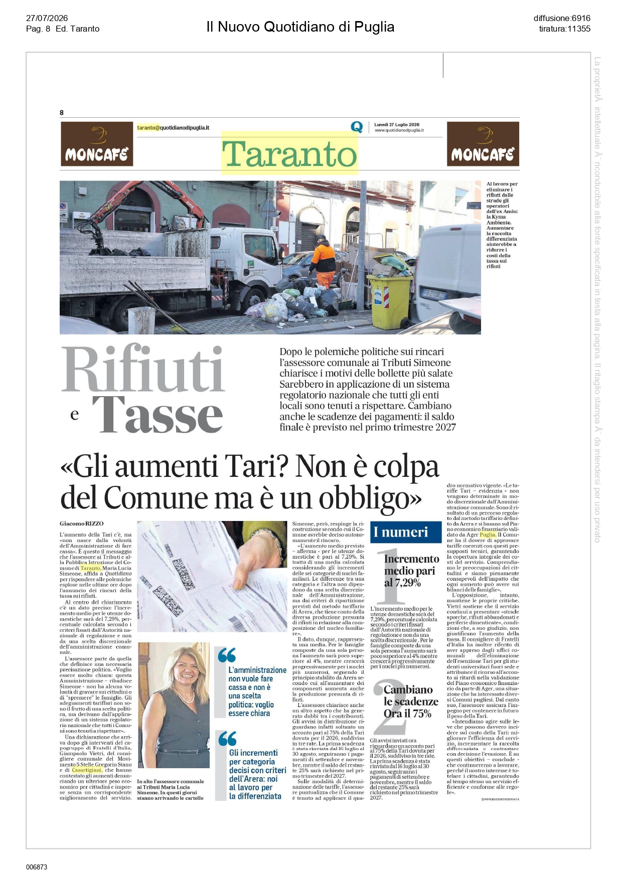 Quotidiano-27-7_page-0001 Aumento TARI, Casartigiani: «Le imprese non possono continuare a pagare il prezzo delle inefficienze»