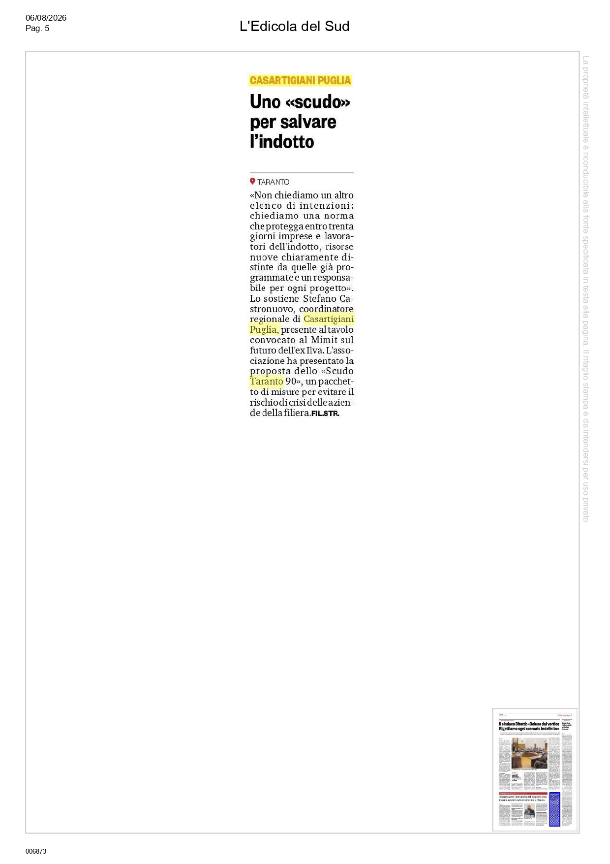 Edicola-del-sud-6-8_page-0001 Casartigiani chiede al Governo di trasformare il Piano Straordinario Taranto 2035 in un calendario di decisioni