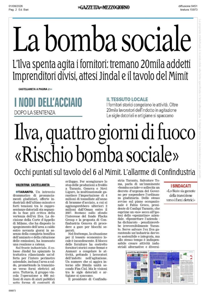 Gazzetta-del-Mezzogiorno-1-8_page-0001-724x1024 Ex Ilva Taranto: la transizione ecologica è l'unica strada per salvare lavoro, salute e sviluppo