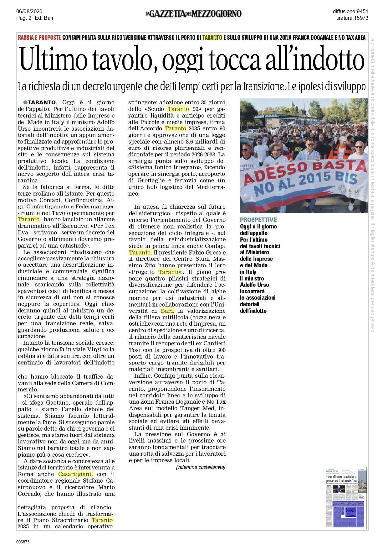 Gazzetta-del-mezzogiorno-6-8_page-0001 Casartigiani chiede al Governo di trasformare il Piano Straordinario Taranto 2035 in un calendario di decisioni