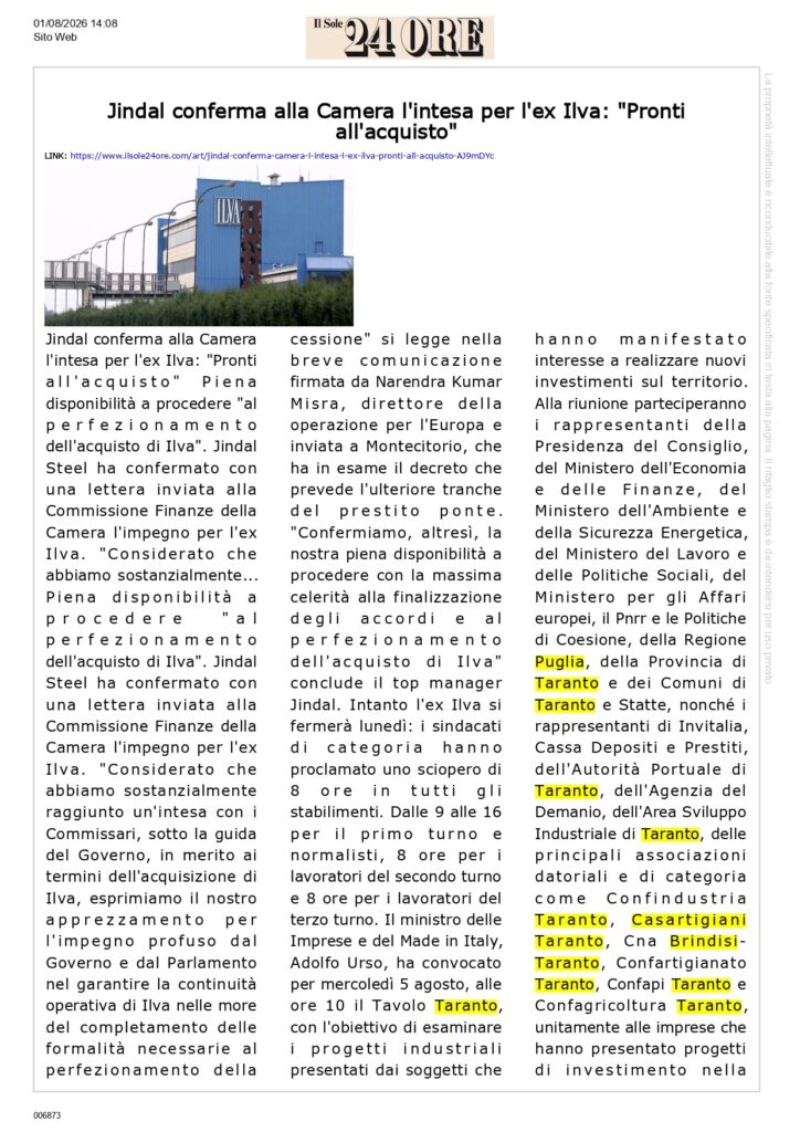 Sole-24-Ore-2-8_page-0001-724x1024 Ex Ilva Taranto: la transizione ecologica è l'unica strada per salvare lavoro, salute e sviluppo