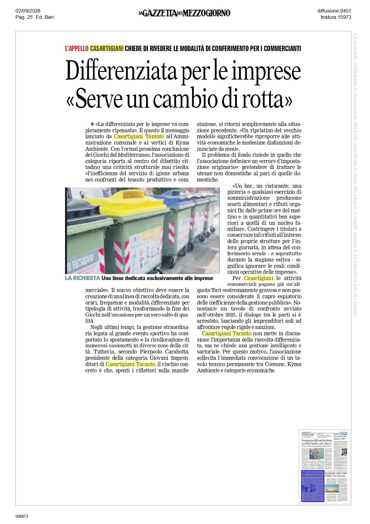 Gazzetta-2-9_page-0001 Carabotta: «Basta scaricare sulle aziende le conseguenze di una cattiva organizzazione. Non si può chiedere alle imprese di pagare sempre il conto delle inefficienze della politica»