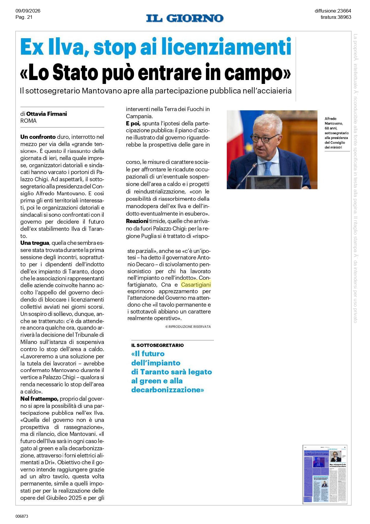 Il-Giorno-9-9-26_page-0001 Ex Ilva, Confartigianato, Cna e Casartigiani: «Positiva l’attenzione del Governo. Ora confronto reale e risposte concrete»