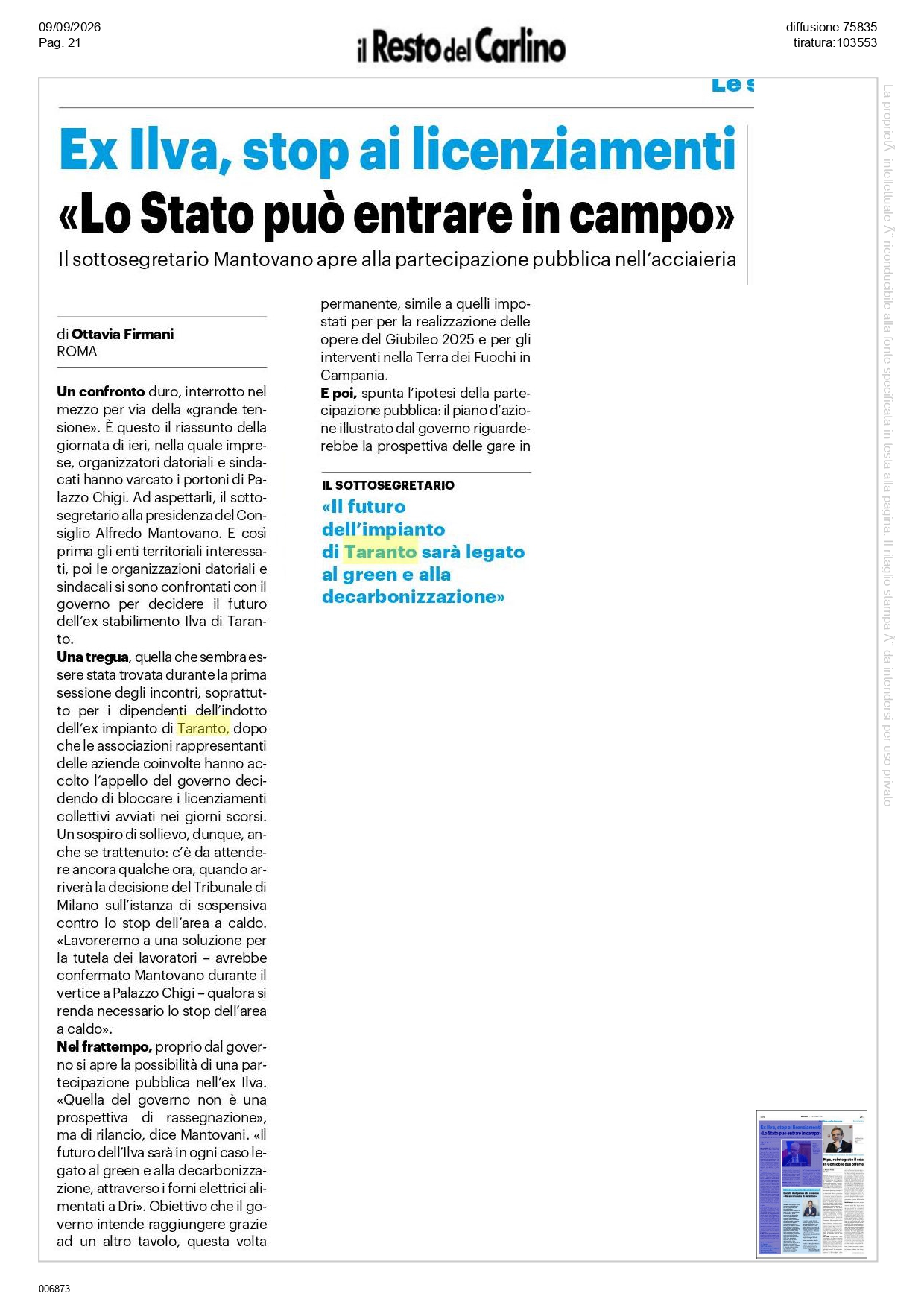 Il-Resto-del-Carlino-9-9-26_page-0001 Ex Ilva, Confartigianato, Cna e Casartigiani: «Positiva l’attenzione del Governo. Ora confronto reale e risposte concrete»