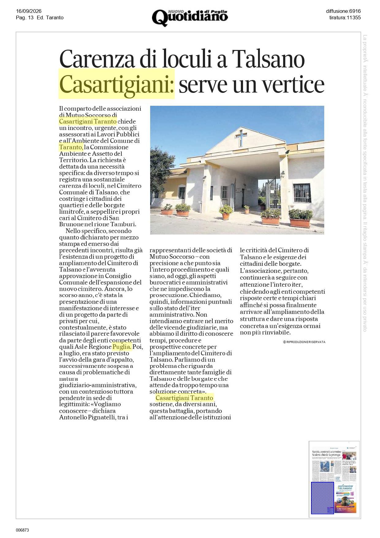 quotidiano-16-9_page-0001 Cimitero di Talsano, Casartigiani: «Servono risposte certe sull’ampliamento»